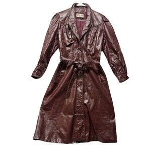 Vtg Global Identity G-III Long Women's Red Leather Trench Coat Size S 80's 90's